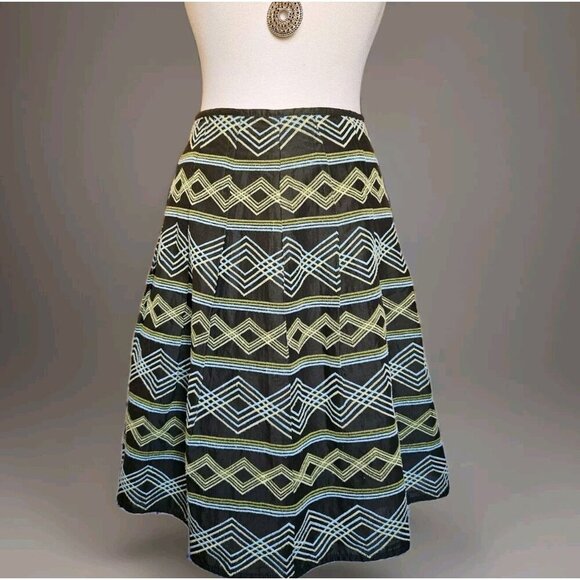 Josephine Chaus Green Argyle Pleated A-Line Skirt Size 4P Retro Mod Preppy Midi - Picture 2 of 13